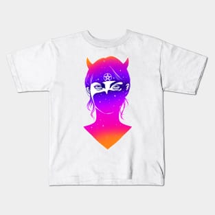 Girl with horns in the shadow. Demon girl Kids T-Shirt